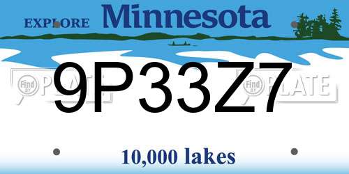 9P33Z7 Minnesota License Plate