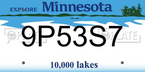 9P53S7 Minnesota License Plate