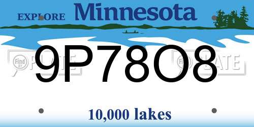 9P78O8 Minnesota License Plate