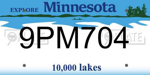 9PM704 Minnesota License Plate