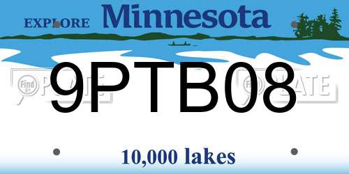 9PTB08 Minnesota License Plate
