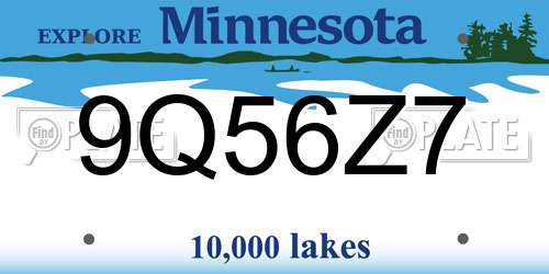 9Q56Z7 Minnesota License Plate