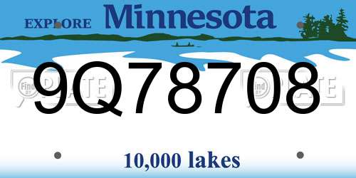 9Q78708 Minnesota License Plate