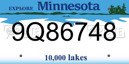 9Q86748 Minnesota License Plate