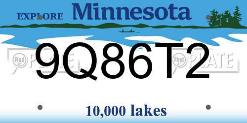 9Q86T2 Minnesota License Plate