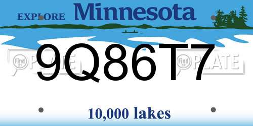 9Q86T7 Minnesota License Plate