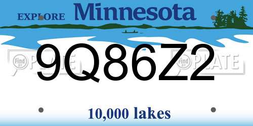 9Q86Z2 Minnesota License Plate