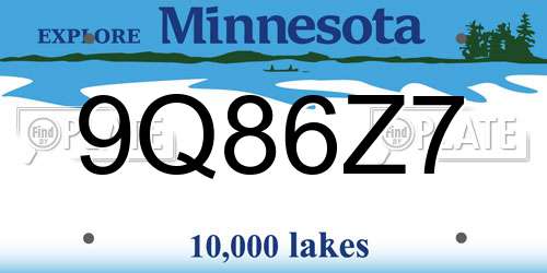 9Q86Z7 Minnesota License Plate
