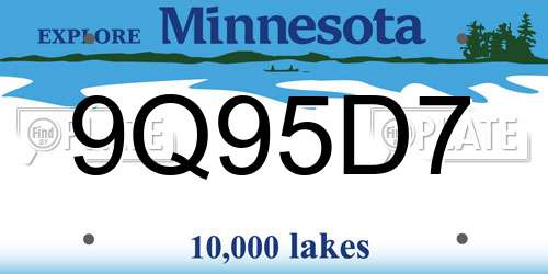 9Q95D7 Minnesota License Plate