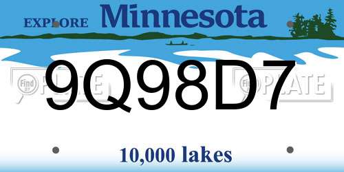 9Q98D7 Minnesota License Plate