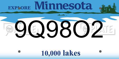 9Q98O2 Minnesota License Plate
