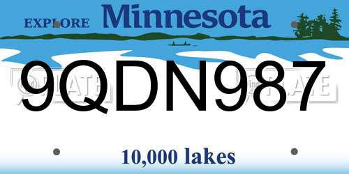 9QDN987 Minnesota License Plate