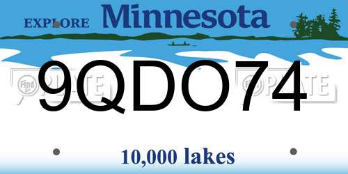 9QDO74 Minnesota License Plate