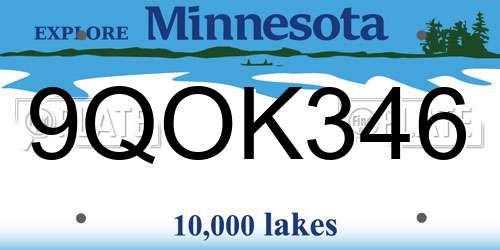 9QOK346 Minnesota License Plate