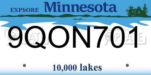 9QON701 Minnesota License Plate