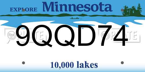 9QQD74 Minnesota License Plate