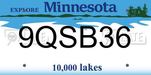 9QSB36 Minnesota License Plate