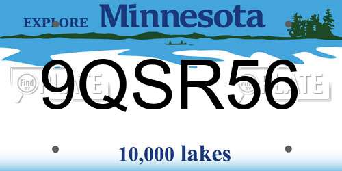 9QSR56 Minnesota License Plate