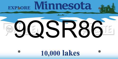 9QSR86 Minnesota License Plate