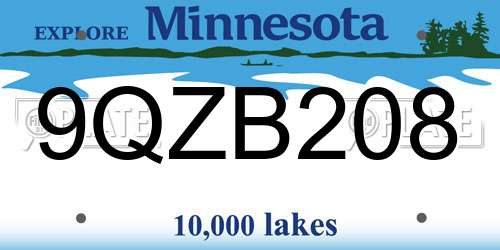 9QZB208 Minnesota License Plate