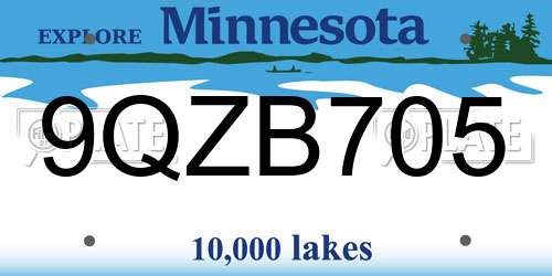 9QZB705 Minnesota License Plate