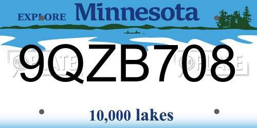 9QZB708 Minnesota License Plate