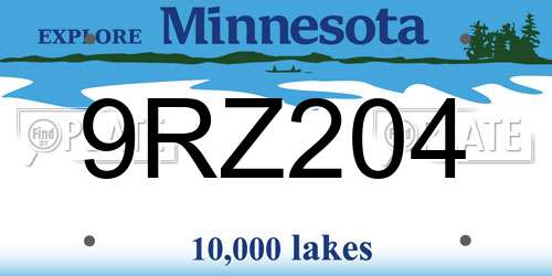 9RZ204 Minnesota License Plate