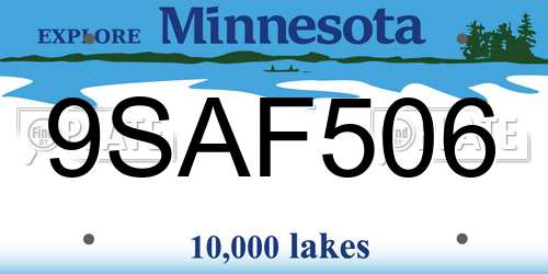 9SAF506 Minnesota License Plate