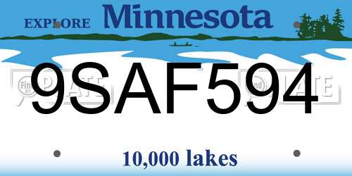 9SAF594 Minnesota License Plate