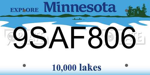 9SAF806 Minnesota License Plate