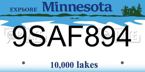 9SAF894 Minnesota License Plate