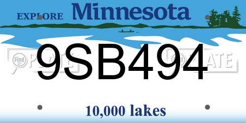 9SB494 Minnesota License Plate
