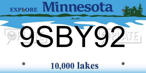 9SBY92 Minnesota License Plate
