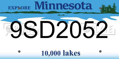 9SD2052 Minnesota License Plate