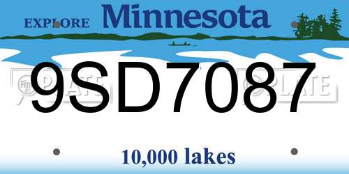 9SD7087 Minnesota License Plate