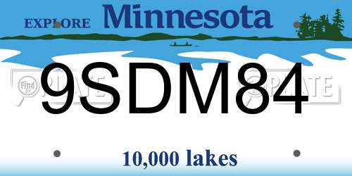 9SDM84 Minnesota License Plate