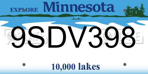 9SDV398 Minnesota License Plate