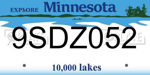 9SDZ052 Minnesota License Plate