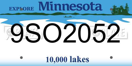 9SO2052 Minnesota License Plate