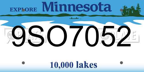 9SO7052 Minnesota License Plate