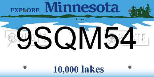 9SQM54 Minnesota License Plate
