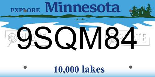9SQM84 Minnesota License Plate