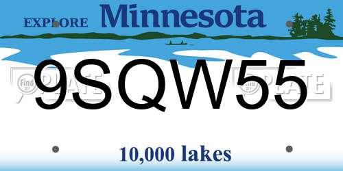9SQW55 Minnesota License Plate