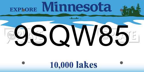 9SQW85 Minnesota License Plate