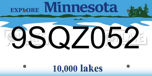 9SQZ052 Minnesota License Plate