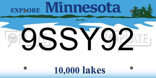 9SSY92 Minnesota License Plate