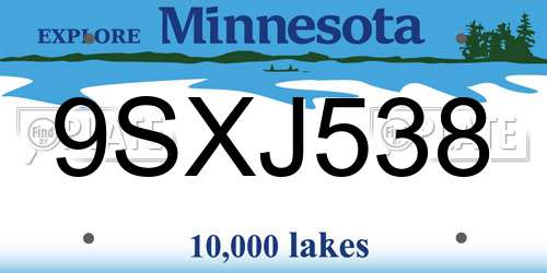 9SXJ538 Minnesota License Plate
