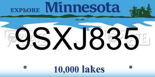 9SXJ835 Minnesota License Plate