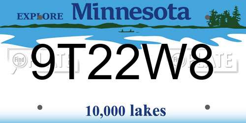 9T22W8 Minnesota License Plate