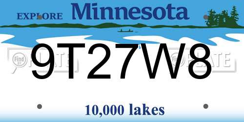 9T27W8 Minnesota License Plate